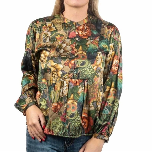 Johnny Was Parrot Cosima Blouse Multicolor Floral Size Small - Picture 4 of 15